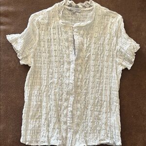 Baltic Born White Textured Lace-Trim Button Front Blouse